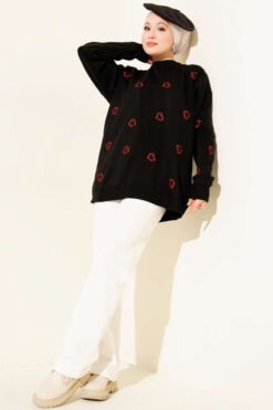 Alternative view of Heart Embroidered Knit Sweater Black