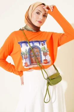 Door Print Basic Tunic Orange