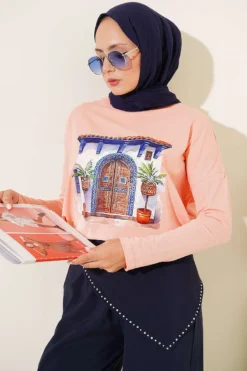 Door Print Basic Tunic Powder Pink