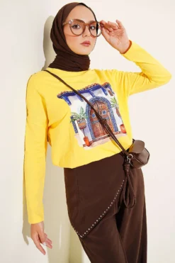Door Print Basic Tunic Yellow