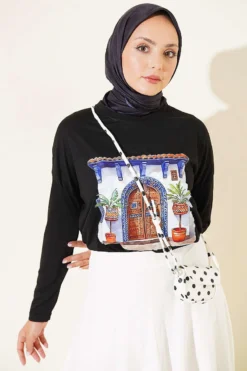 Door Print Basic Tunic Black