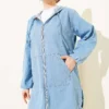 Hooded Zip-Up Pocket Denim Set Blue - immagine 2