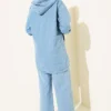 Hooded Zip-Up Pocket Denim Set Blue - immagine 3