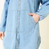 Hooded Zip-Up Pocket Denim Set Blue - immagine 4