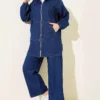Hooded Zip-Up Denim Set Navy Blue