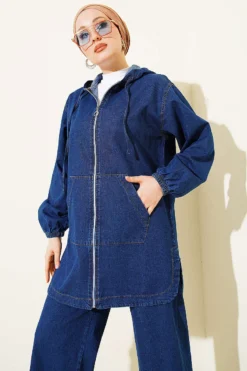 Alternative view of Hooded Zip-Up Denim Set Navy Blue