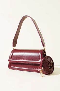 Magnetic Closure Handbag with Flap Burgundy