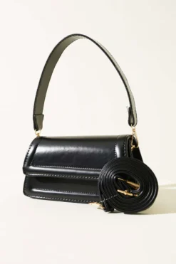 Magnetic Closure Handbag with Flap Black