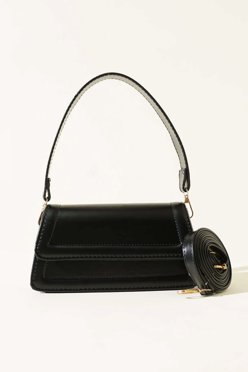 Magnetic Closure Handbag with Flap Black - Image 2