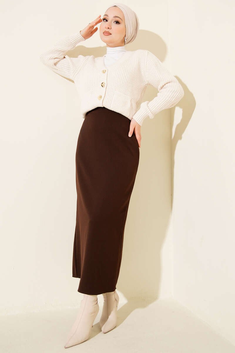 Closed Split Pencil Skirt Dark Brown – Bild 2