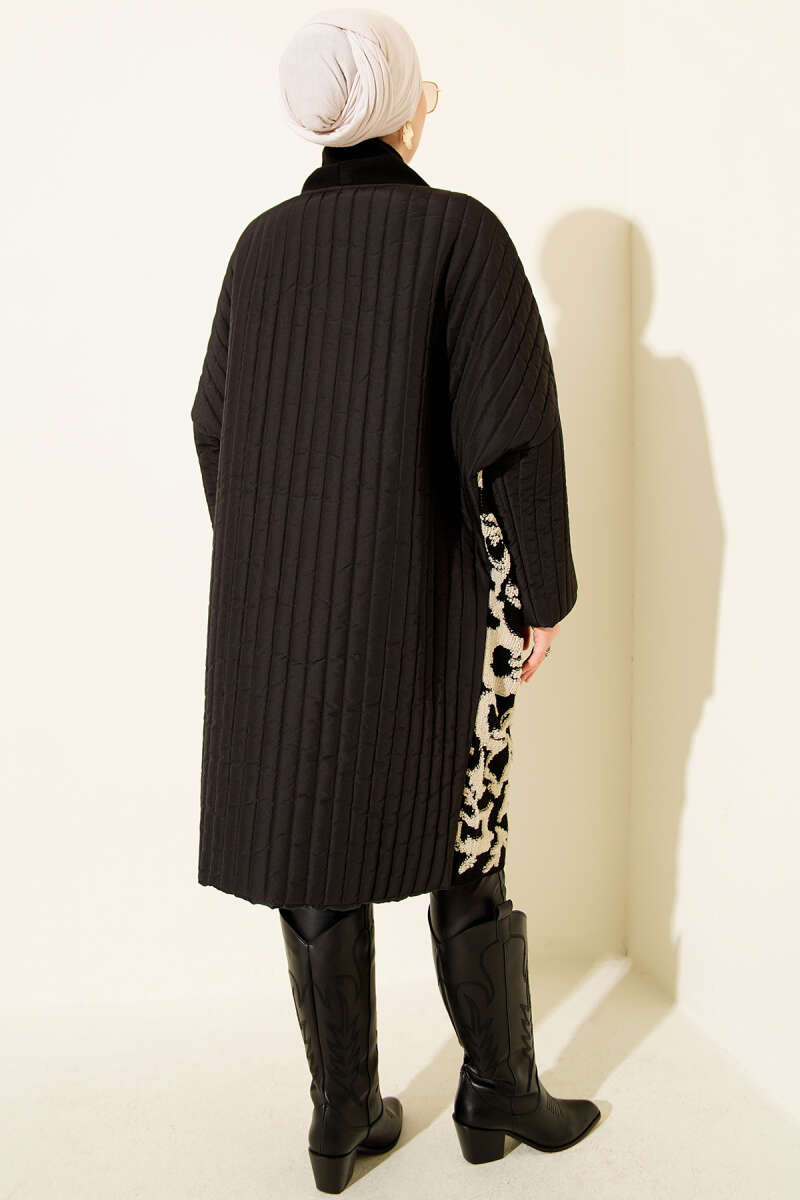 Quilted Textured Knit Cardigan with Pockets Black - Image 3