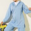 Hooded Low Shoulder Lounge Set Blue - Imagen 2