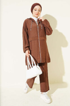 Alternative view of Hooded Mini Stone-Embellished Two-Piece Set Chestnut