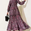Mixed Pattern Belted Dress Black