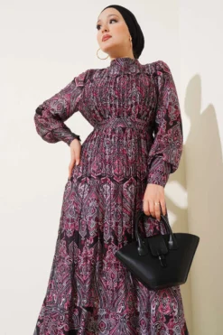 منظر بديل لـ Mixed Pattern Belted Dress Black
