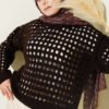 Square Openwork Knit Sweater Brown