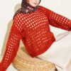 Square Openwork Knit Sweater Terracotta