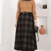 Square Pattern Scuba Skirt Stone