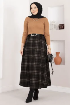 Square Pattern Scuba Skirt Stone
