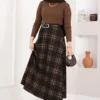 Square Pattern Scuba Skirt Stone - Imagen 6