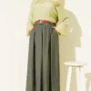 Square Belted Wide-Leg Trousers Khaki – Image 2