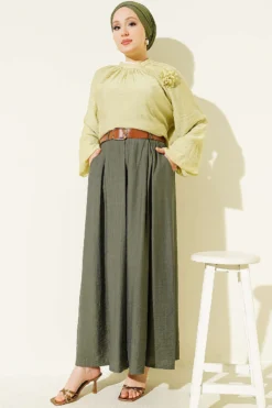 Alternative view of Square Belted Wide-Leg Trousers Khaki