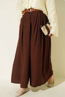 Square Belted Wide-Leg Trousers Brown