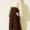 Square Belted Wide-Leg Trousers Brown – Image 2