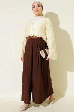 Alternative view of Square Belted Wide-Leg Trousers Brown