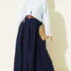 Square Belted Wide-Leg Trousers Navy Blue – Image 2