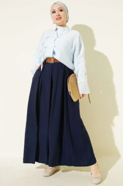 Alternative view of Square Belted Wide-Leg Trousers Navy Blue