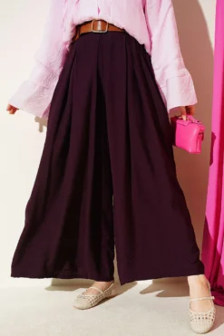 Square Belted Wide-Leg Trousers Plum