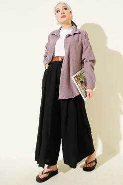 Alternative view of Square Belted Wide-Leg Trousers Black