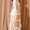 Tiered Dress with Belt Beige - Image 3
