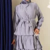 Tiered Dress with Belt Grey - immagine 2