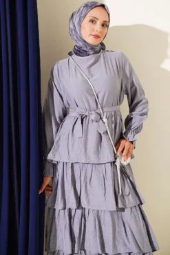 منظر بديل لـ Tiered Dress with Belt Grey