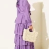 Tiered Dress with Belt Lilac – Bild 3