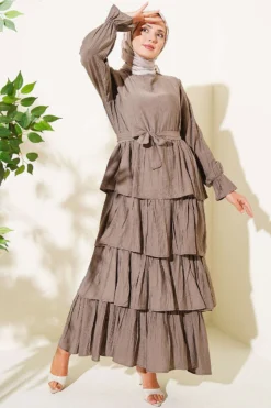 Tiered Dress with Belt Mink