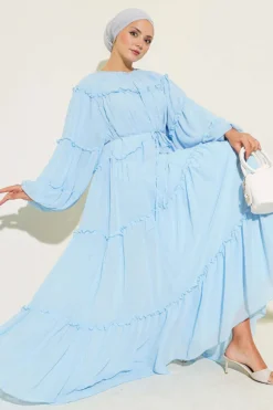 Layered Ruffled Chiffon Dress Baby Blue