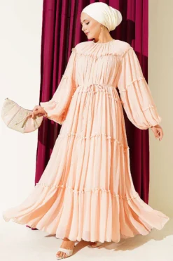 Layered Ruffled Chiffon Dress Salmon