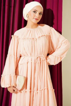 Vue alternative de Layered Ruffled Chiffon Dress Salmon