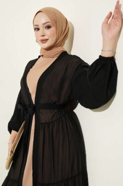 Alternative view of Layered Two-Piece Abaya Set Beige