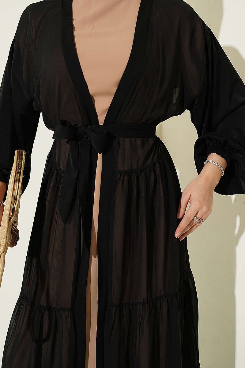 Layered Two-Piece Abaya Set Beige - Imagen 4