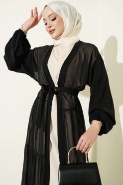 Alternative view of Layered Two-Piece Abaya Set Stone