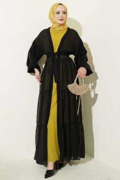 Layered Two-Piece Abaya Set Oil Green