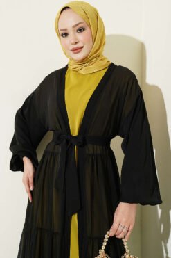 Alternative view of Layered Two-Piece Abaya Set Oil Green