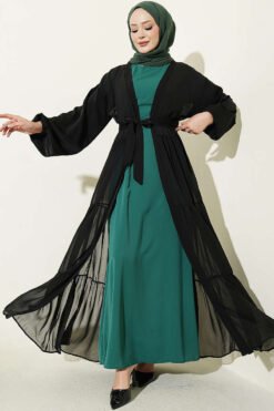 Layered Two-Piece Abaya Set Emerald