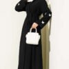 Butterfly Pearl Belted Abaya Black