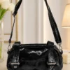 Zippered Patent Bag with Belt Detail Black