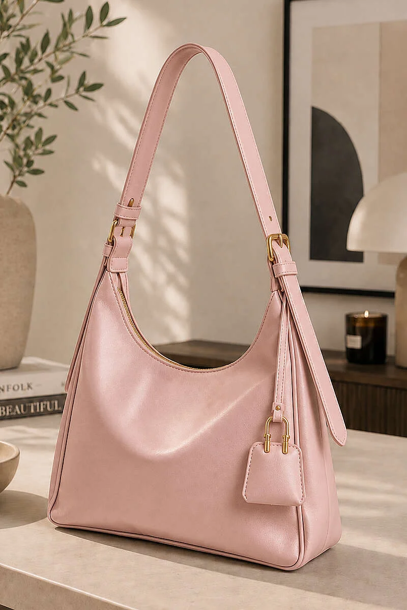 Belt Buckle Strap Handbag Powder Pink